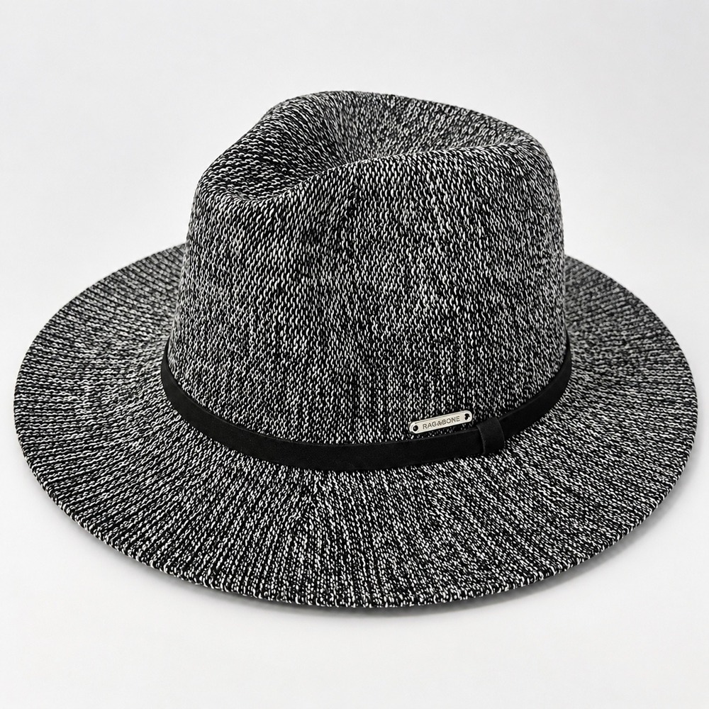 Tahari Packable Fedora Hat Black Marled Knit Sun Travel NEW Resort Vacation